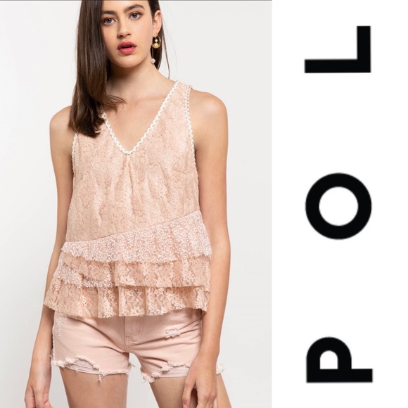 POL Blush Sleeveless Tiered Lace Top - Picture 2 of 6